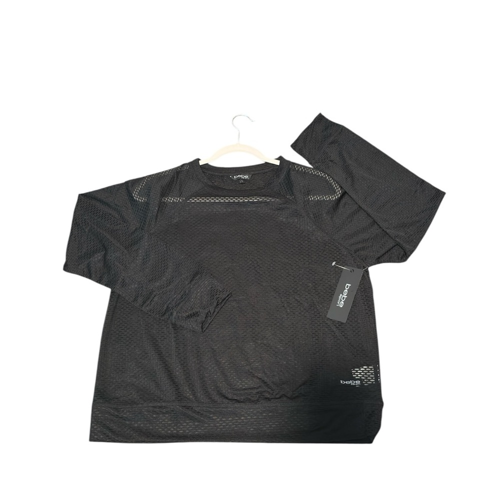 bebe Black Mesh Long Sleeve Top